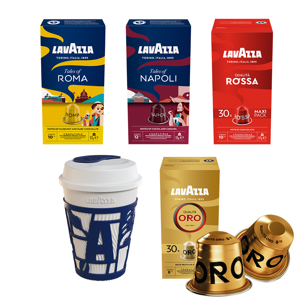 Proefpakket Lavazza - 80 koffiecapsules + Travelmug Voordeelprijs € 28.00